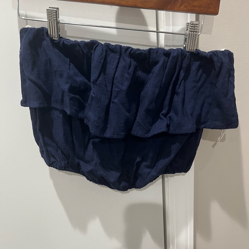 S Aerie ruffled crop top in navy